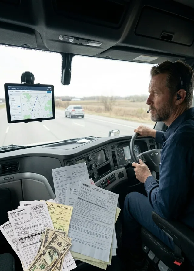 stressed truck driver in cab